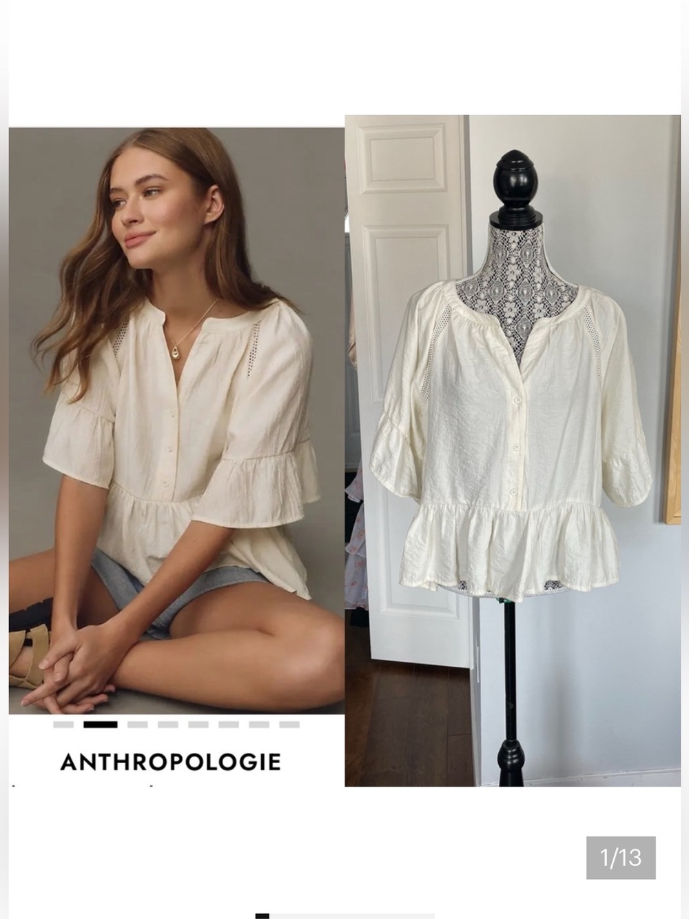 XL Anthropologie Boho Flowy Peplum Peasant Top Shirt Blouse.